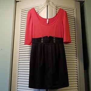 3/4 sleeve coral & denim 1 piece dress